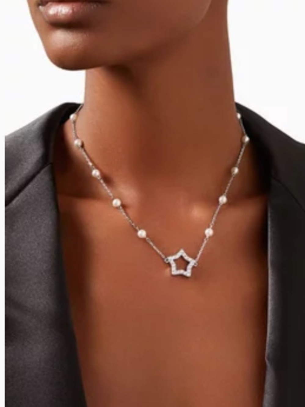 Authentic Never Worn Swarovski Crystal Pearl Star Stella Necklace